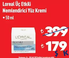 LOREAL ÜÇ ETKİLİ NEMLENDİRİCİ YÜZ KREMİ 50 ML